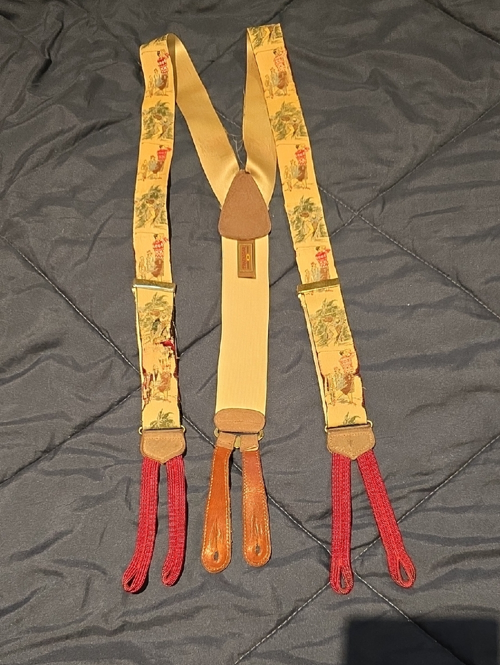 Trafalgar Yellow Scenic Pattern Suspenders with Red Button Loops
